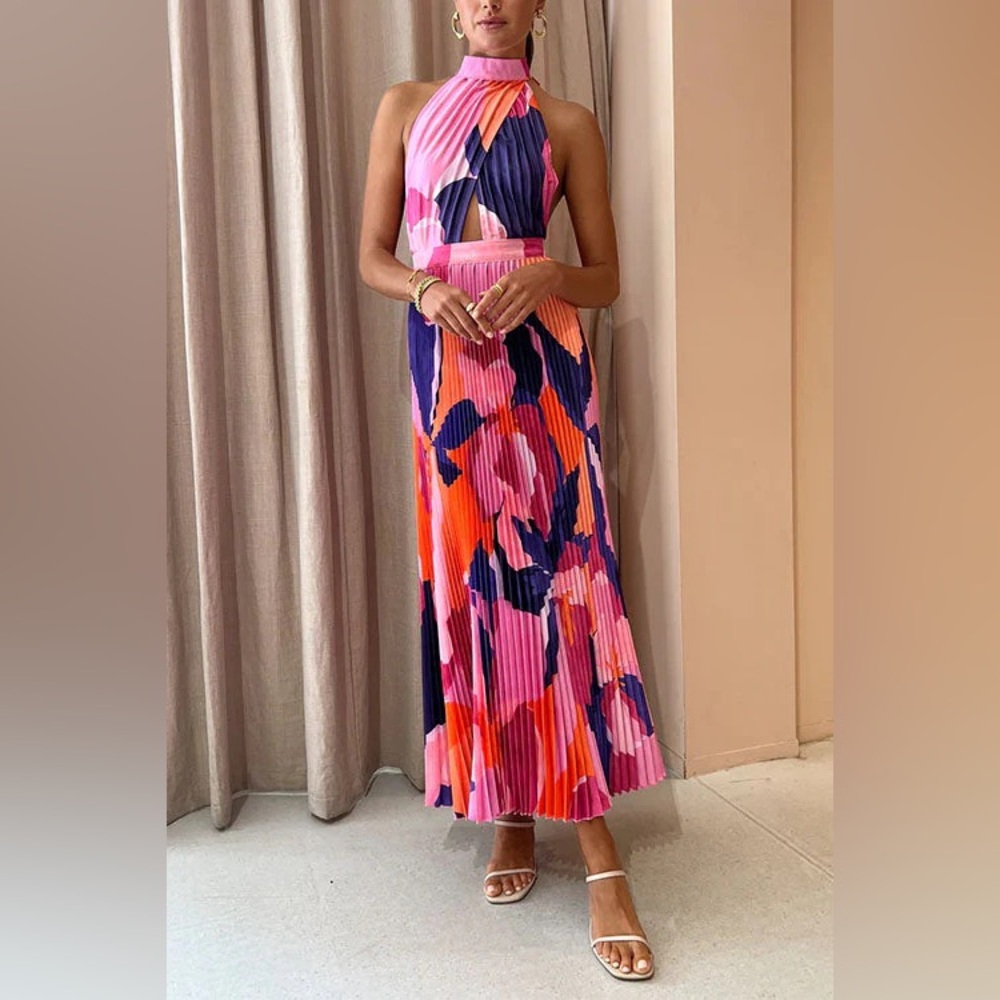 Colorful Pleated Maxi Dress